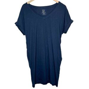 New York & Company Women's XS V-Neck T-Shirt Dress 100% Cotton Navy Blue